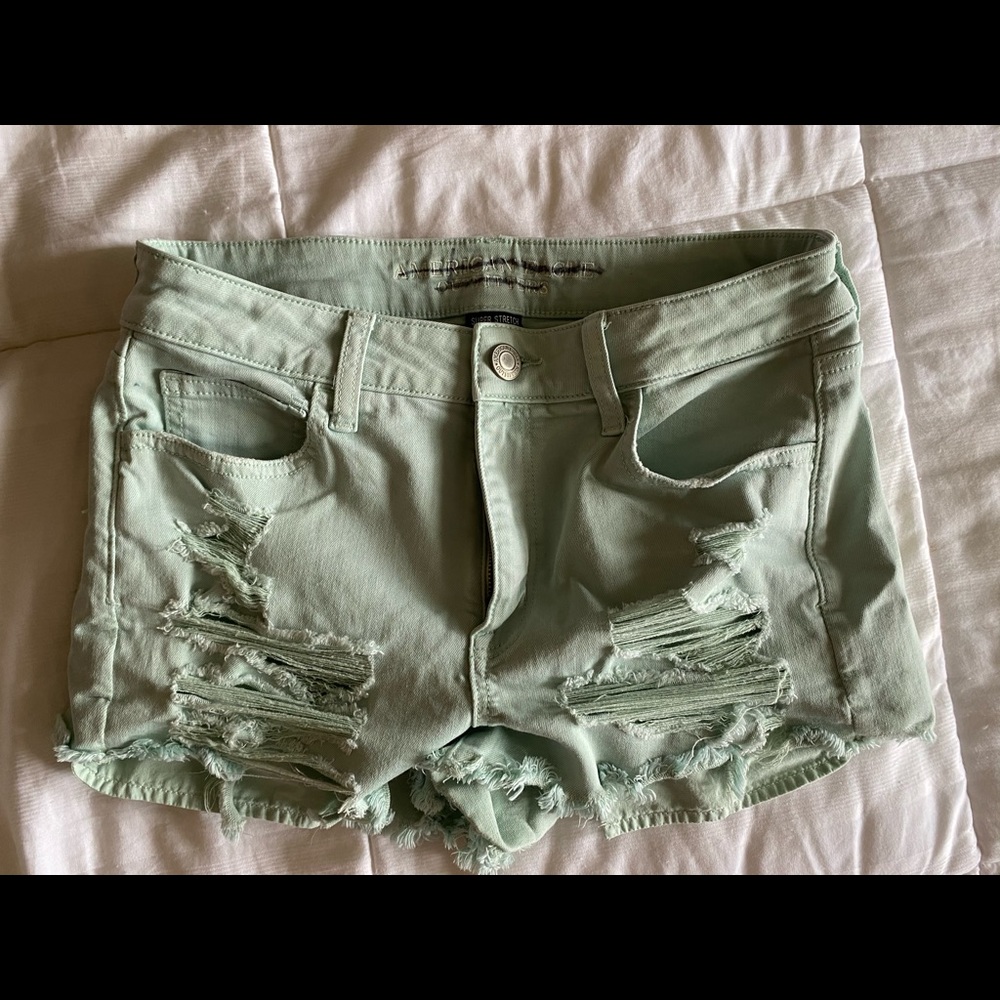American Eagle stretch hi rise shortie in SEAFOAM